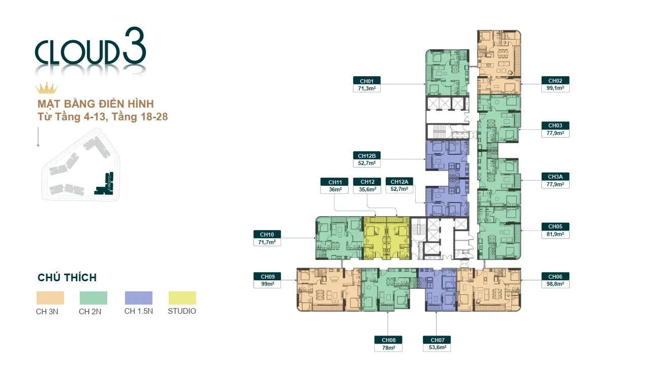 Royal Mansion Tower Cloud 3 tang 4-13, tang 18-28